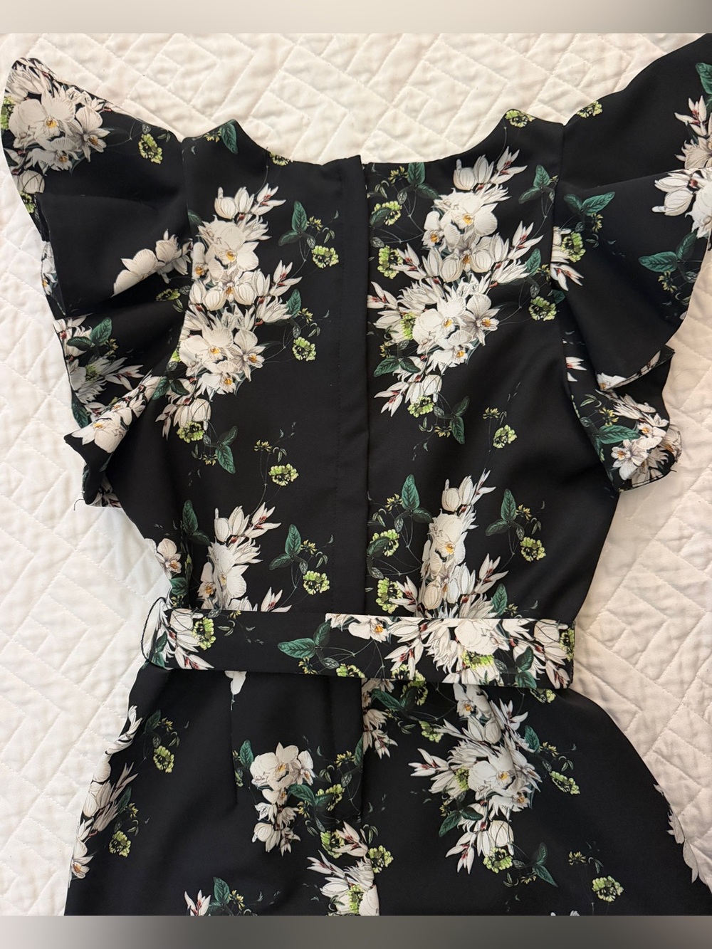 GB Girls Black Floral Tie Waist Ruffle Sleeve Wide Leg Jumpsuit 12 EUC - Picture 6 of 11